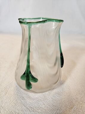 Antique Kralik Handblown Iridescent Art Glass Vase with Applied Green Detail